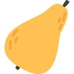 Hand Drawn Pear Fruit Icon in Yellow Hue With Small Brown Stem and Subtle Orange Speckles on Transparent Background Simple Vector Illustration