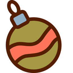 Hand drawn olive green christmas ornament with coral stripe and light blue cap on transparent background vector art