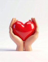 Fototapeta premium Hands cupping a shiny, red heart shape