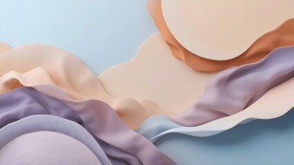 Abstract Pastel Wavy Background with Flowing Fabric-like Shapes and Gentle Gradient Colors