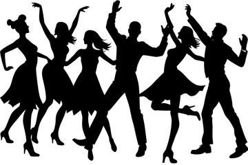 Fototapeta premium Dancing people silhouette celebrating New Year, vector illustration isolated on white background
