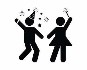 Dancing people silhouette celebrating New Year, vector illustration isolated on white background