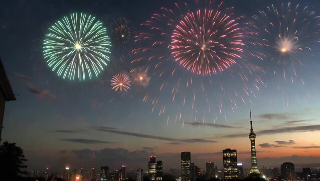 Display Illuminating the Night Sky in Celebration of a Nation's Annual Commemorative