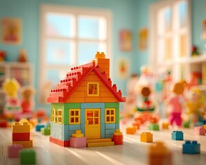 Colorful Miniature Toy House In Playroom