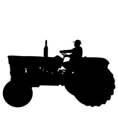 Farmer man riding on tractor silhouette .
