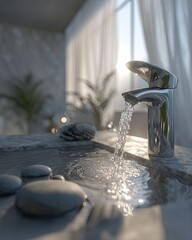 Modern Stone Bathroom Sink With Flowing Water