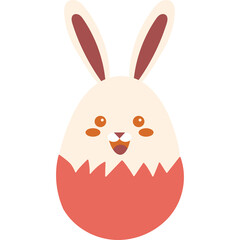 Easter Bunny Egg Character With Long Ears Smiling With Orange Cheeks And Open Mouth And Pink Bottom Half And White Top Half On Transparent Background
