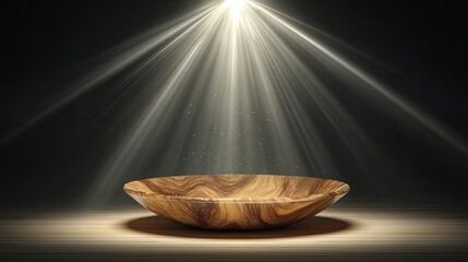 Empty Wooden Bowl Under Spotlight