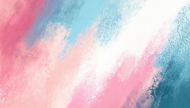 Abstract painting with strokes of pink, blue, and white colors creating a soft, colorful effect