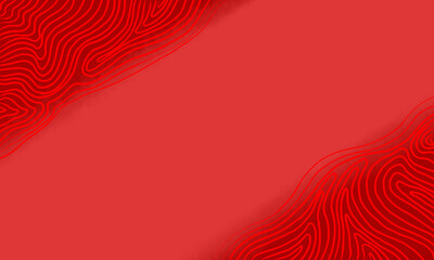 Vibrant red abstract background with wavy contour lines. Template banner with copy space.