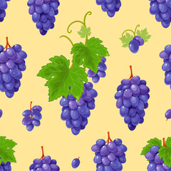 Grape seamless pattern. Repeated juicy clusters and berries, organic products, autumn harvest, wine ingredients. Kitchen textile, wrapping, wallpaper. Print for fabric classy vector background