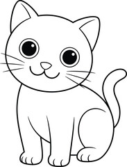 Cute cartoon cat black and white line art illustration for kids coloring book, adorable kitten drawing for children education design