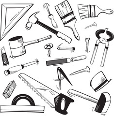 Hand Drawn Construction and Carpentry Tools Vector Illustration | Vintage DIY Workshop Equipment Set
