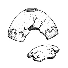 A graphic illustration of a fragment of an antique clay pot. The drawing is perfect for a children's coloring book.