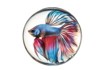 Colorful betta fish swimming in round fishbowl
