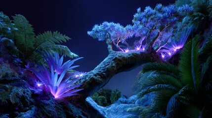 Enchanting bioluminescent jungle with giant glowing plants mystical alien landscape
