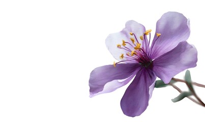 Fototapeta premium a softy white background, a only one central minimalist purple flower watercolor style