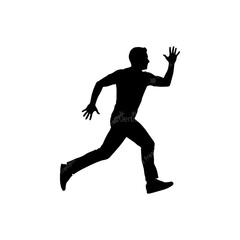 Dynamic silhouette of a man in full stride, actively running forward, depicting speed and energy