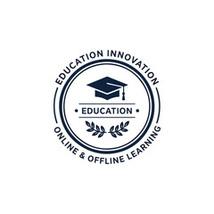 Education innovation logo with graduation cap, symbolizing online and offline learning excellence and academic achievement