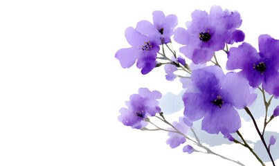 Naklejka premium a softy white background, a only one central minimalist purple flower watercolor style