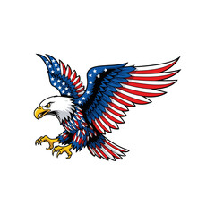 American bald eagle, flying majestically, with patriotic stars and stripes, a powerful national symbol