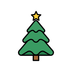 Christmas tree icon with a yellow star on top, simple festive holiday season illustration element