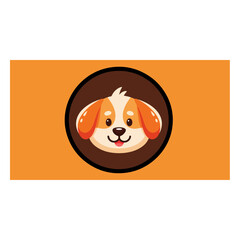 Cute happy puppy dog head cartoon illustration, adorable pet with orange and white fur, simple flat vector icon design