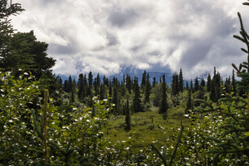 Heavy clouds over mountains in Alaska