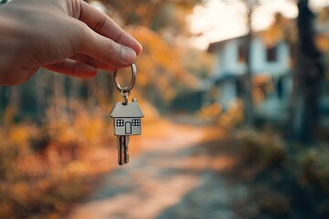 Hand Holding House Keys Outdoors