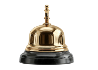 Polished brass bell atop a dark, shiny base