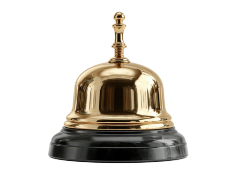 Polished brass bell atop a dark, shiny base