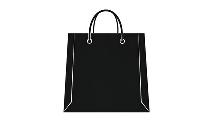 Black shopping bag with handles, isolated on white. Simple design, clean lines, vector illustration, front view