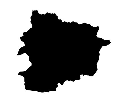 Flat black vector silhouette of Andorra, abstract minimalist country outline map design with geographic shape artwork