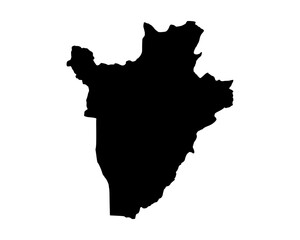 Flat black vector map of Burundi, minimalist silhouette outline illustration with abstract geographic country shape design