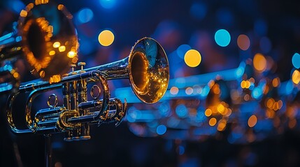 Brass instruments on stage during a jazz performance