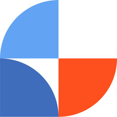 Modern abstract geometric pattern with bright shapes in blue, orange, and red colors. Minimal and vibrant design. Perfect for backgrounds, posters,