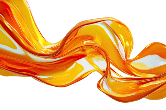 Swirling glossy orange and white fluid, abstract shape