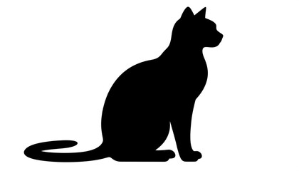 Black silhouette of a cat sitting upright, facing to the right, against a plain white background