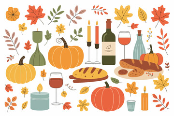 Autumn harvest celebration with pumpkins wine and candles