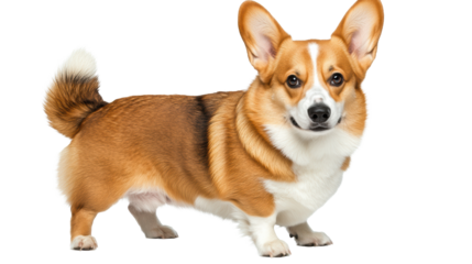 Cute corgi dog looking alert on white background

