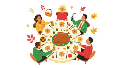 Family enjoys a festive thanksgiving dinner with a roasted turkey