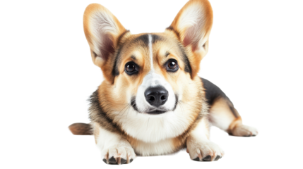 Adorable corgi dog looking forward on white
