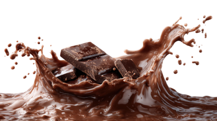 Chocolate Splash with Falling Candy isolated on transparent background Remove png