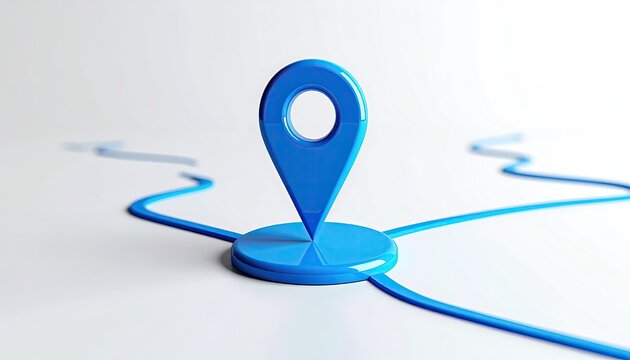 Blue map pin center, roads radiate out
