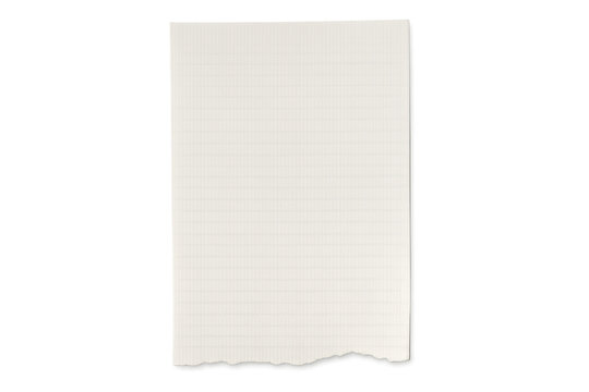 White graph paper, a ripped rectangular piece, showing an empty surface for writing a note. Transparent background - Powered by Adobe