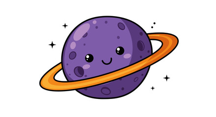 Cute Cartoon Purple Planet with Orange Ring | Space and Astronomy Vector Icon
