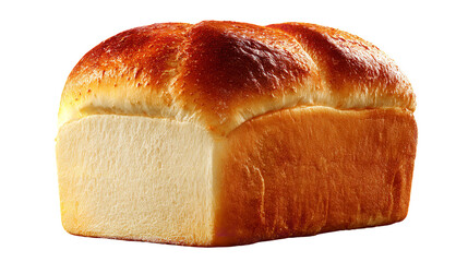 A golden brown loaf of freshly baked bread, isolated on a transparent background, showcasing its soft, fluffy interior and crisp crust