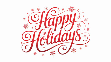 Elegant red happy holidays script with snowflakes