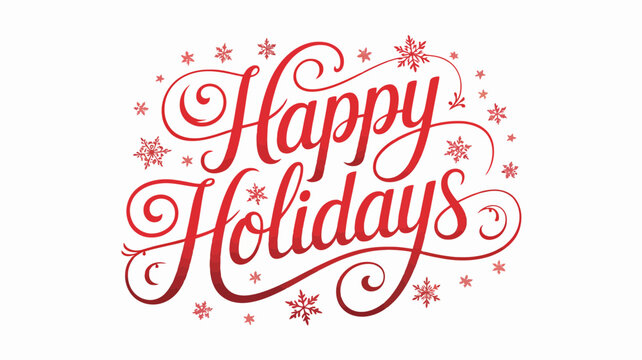 Elegant red happy holidays script with snowflakes