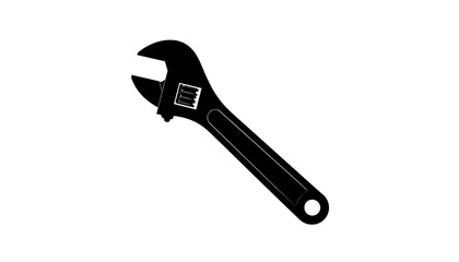 Black silhouette of an adjustable wrench on a white background, angled slightly upwards
